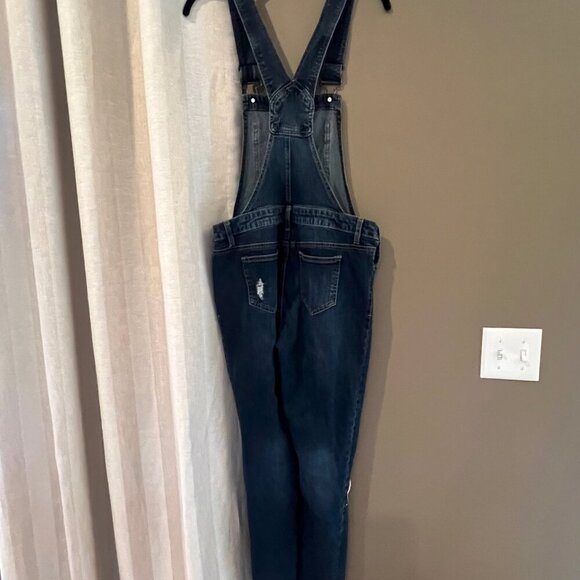 Women's Dark Blue Denim Spice Bib Overalls, Distressed, Size 9 - Picture 6 of 13